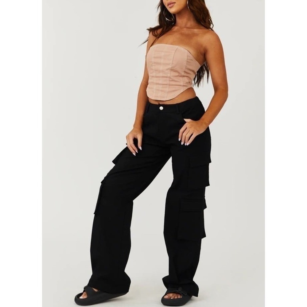 Klesis Cargo Pants Womens Small Black Wide Leg Utility Streetwear Y2K Denim